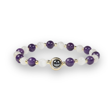 Bracelet Milos - pierre de lune, améthyste et hématite