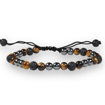 Bracelet Samoa - pierre de Lave, hématite et oeil de tigre